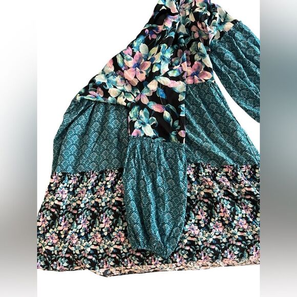 Soft Surroundings Women Floral Mixed Media Long Sleeve Night Bloom Dress - Picture 5 of 9